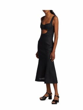 Black Cutout Midi Dress with Square Neck